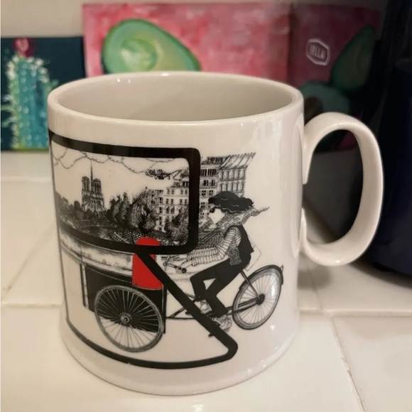 Anthropology Coffee Tea Mug Balducci Drawing By Florence Woman On A Bike - Picture 1 of 5